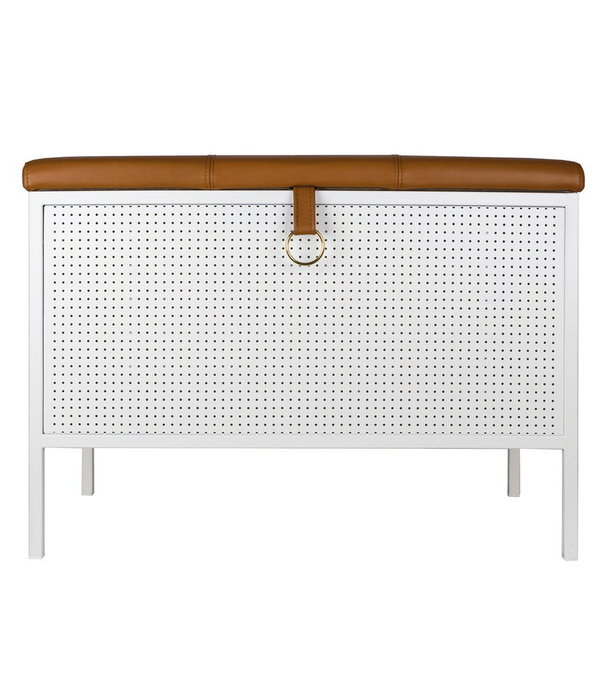 Maze  Maze Frank Storage Bench white, vintage cognac leather
