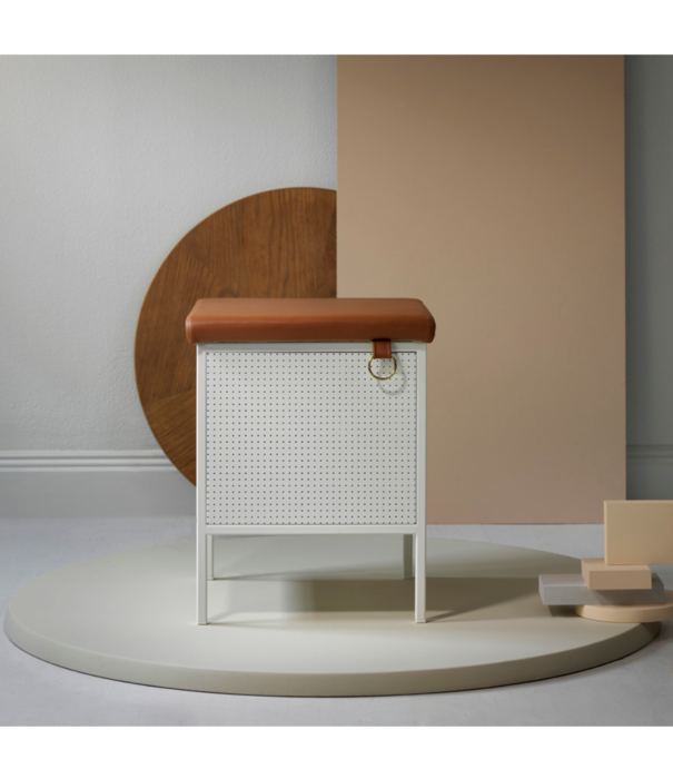 Maze  Maze Frank Storage Bench white, vintage cognac leather