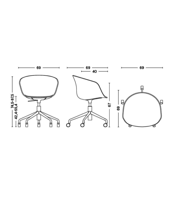Hay  AAC 53 Office Chair leather, aluminium swivel with castors