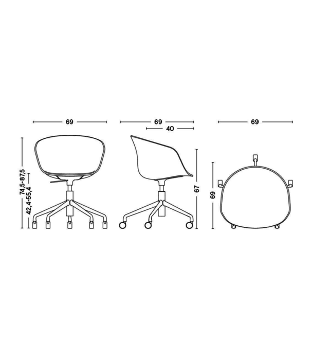 Hay  Dining Campaign,  AAC53 Chair Sense leather, base 5 castors and gas lift