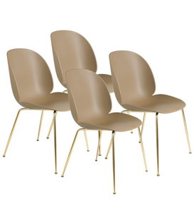 Gubi - Beetle chair pebble brown - conic base brass - set of 4