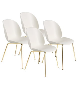 Gubi - Beetle chair alabaster white - conic base brass - set of 4