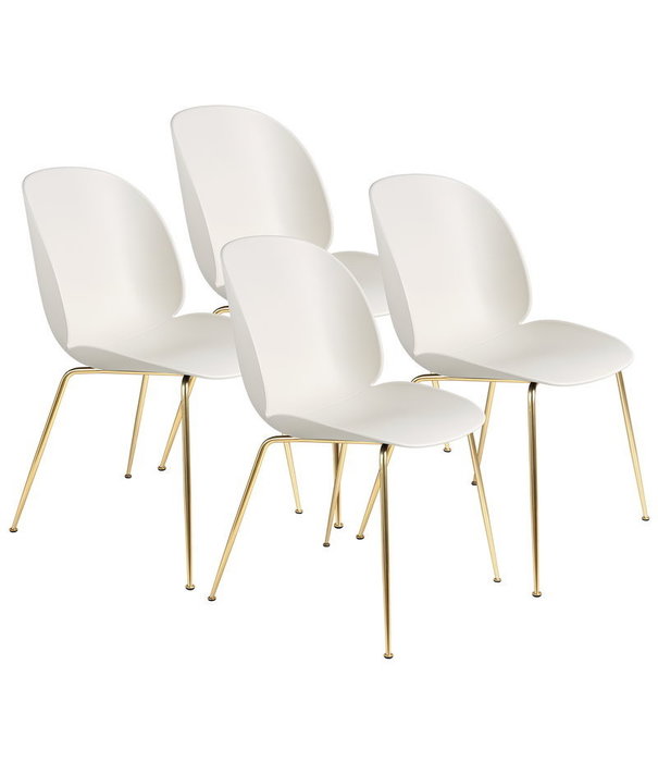 Gubi  Gubi - Beetle chair alabaster white - base brass - set of 4