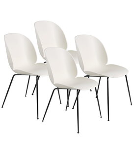 Beetle Eetkamerstoel alabaster wit, zwart conic voet - set van 4