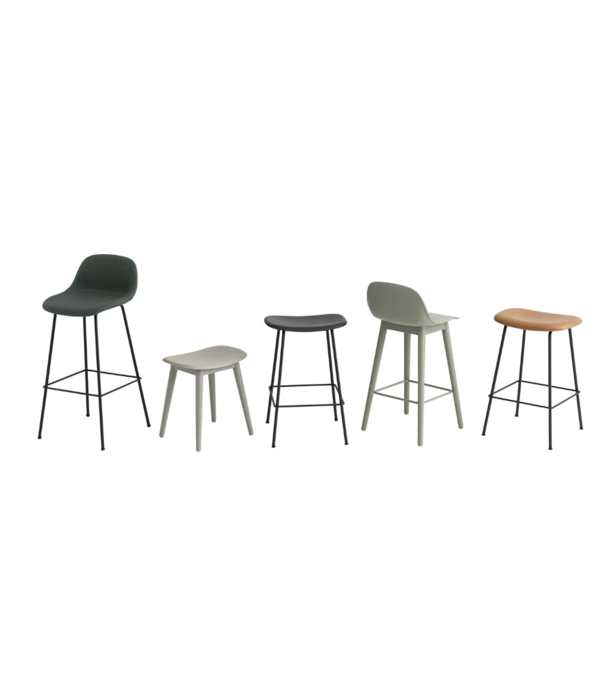 Muuto  Muuto - Fiber barstool with back leather - tube base