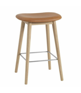 Muuto Fiber Counter Stool Refine leather, wood base H65