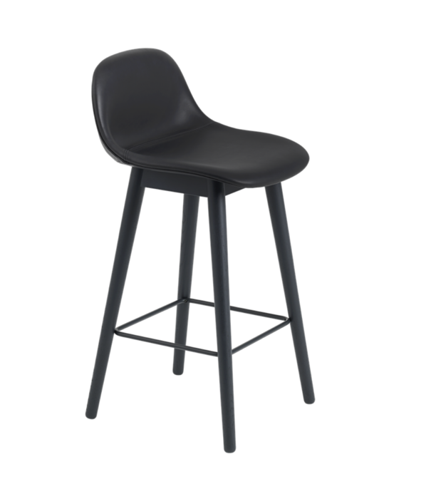 Muuto  Muuto Fiber Counter Stool w. backrest leather, oak wood base