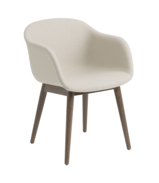 Muuto - Fiber armchair upholstered  Hero cream - wood base dark oak