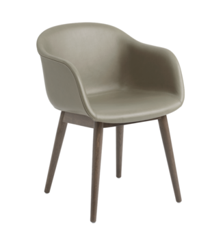 Muuto Fiber Armstoel Stone Refine leer, donkerbruin houten poten