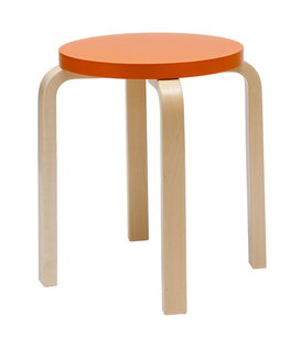 Stool E60 Kruk berken, zitting oranje