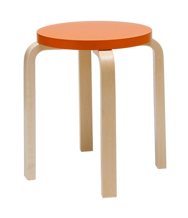 Artek  Stool E60 birch, orange lacquered
