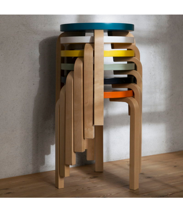 Artek  Stool E60 birch, orange lacquered