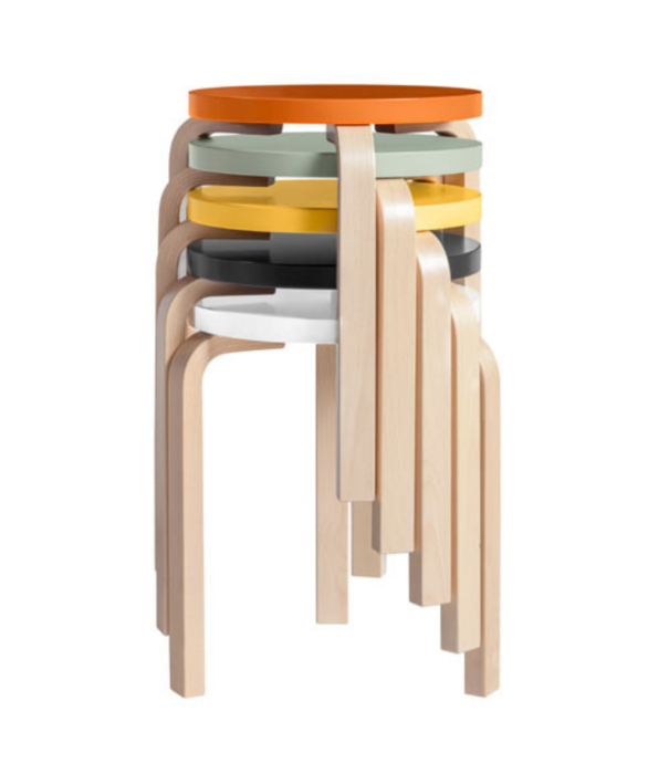 Artek  Stool E60 birch, orange lacquered