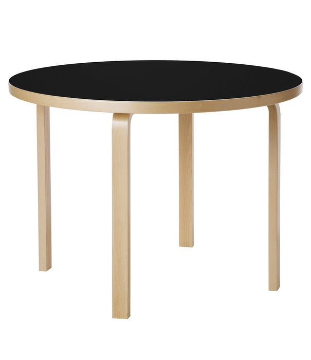 Artek  Artek - Aalto Table round 90A , zwart linoleum