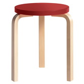 Stool 60 birch, seat red lacquered