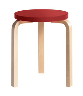 Stool 60 Kruk berken, zitting rood