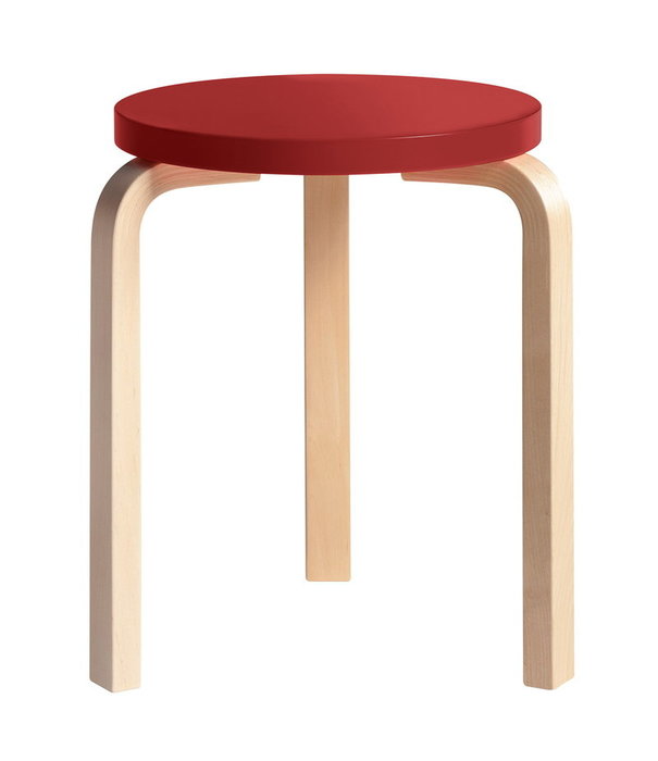 Artek  Stool 60 birch, seat red lacquered