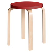 Stool E60 birch, seat red lacquered