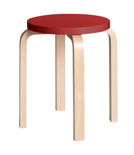 Stool E60 Kruk berken, zitting rood