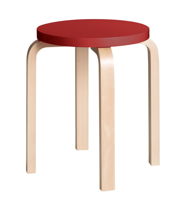 Artek  Stool E60 birch, seat red lacquered