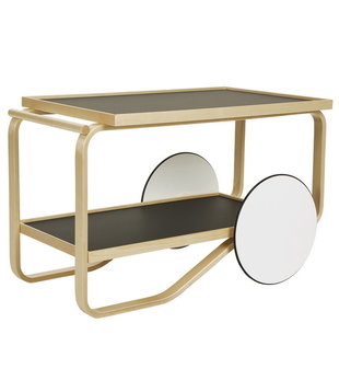 Artek Tea Trolley 901 naturel berken, zwart linoleum