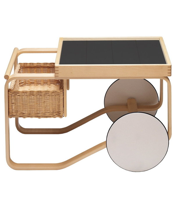 Artek  Artek Tea Trolley 900 natural birch, black tiles