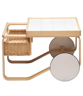 Artek Tea Trolley 900 natural birch, white tiles