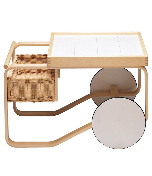 Artek  Artek Tea Trolley 900 natural birch, white tiles