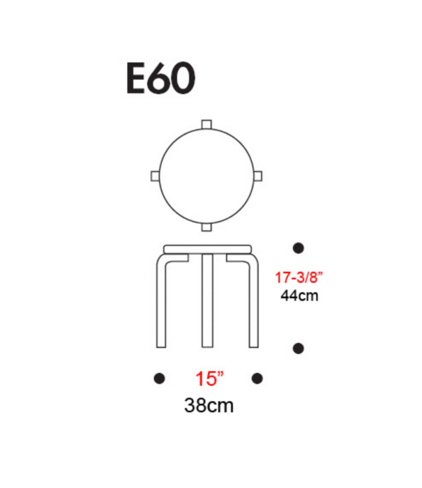 Artek  Stool E60 birch, black linoleum