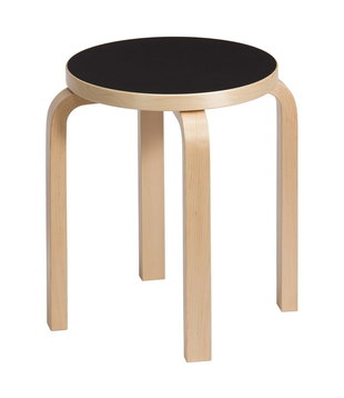 Artek Stool E60 berken, zwart linoleum