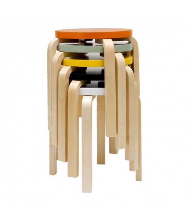 Artek  Stool E60 birch, yellow lacquered