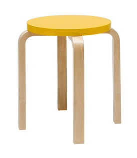 Stool E60 birch, seat yellow