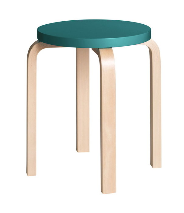 Artek  Stool E60 Kruk berken, petrol gelakt