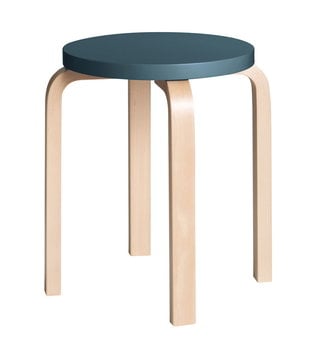 Artek Stool E60 birch, seat blue