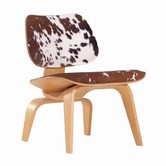 Eames LCW Calf's Skin Lounge Stoel essen, bruin/wit vacht