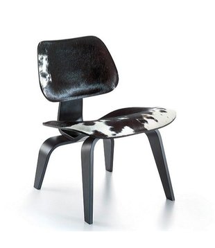 LCW Calf's Skin Lounge Stoel zwart essen, zwart/wit vacht