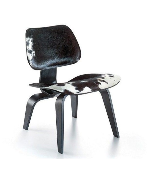 Vitra  Vitra - Eames LCW Calf's Skin lounge stoel essen,  zwart/wit