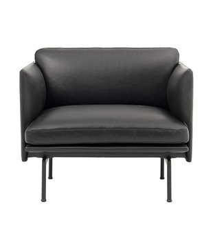 Muuto Outline Fauteuil Refine leer zwart, zwart onderstel