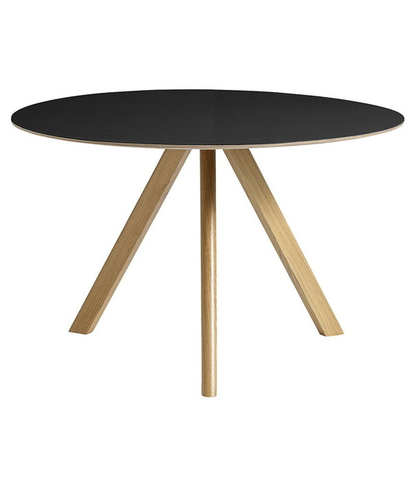 Hay  CPH 20 Eettafel Rond zwart linoleum, eiken