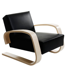 Aalto Armchair 400 Tank,  birch, Black Leather