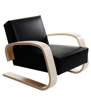 Aalto Armchair 400 Tank,  birch, Black Leather