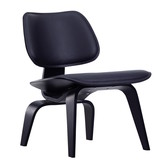 Vitra - Eames LCW Leather lounge stoel zwart essen, zwart leder