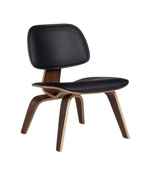 Vitra LCW Leather Lounge Stoel walnoot, zwart nero leer