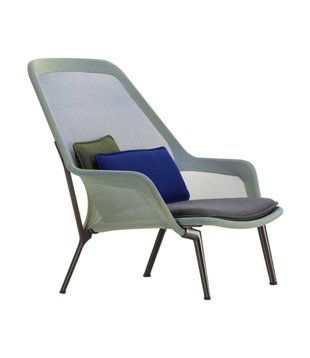 Vitra -  Slow Chair lounge stoel blauw/groen, chocolade