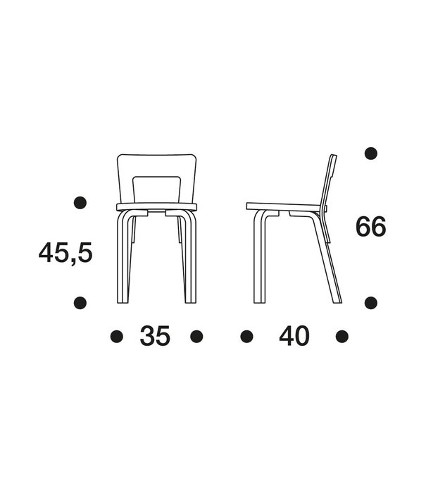 Artek  Artek - Chair 65 Berken Stoel - Zwart Linoleum