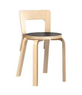 Artek - Chair 65 birch, black linoleum seat