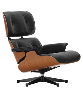 Vitra - Eames Lounge Chair American Cherry, premium black leather