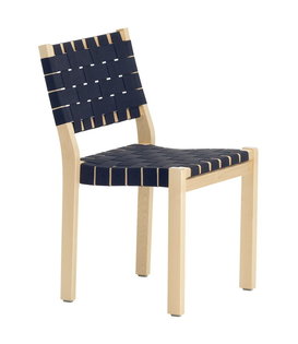 Artek - Stoel 611 berken, zwart/blauw geweven