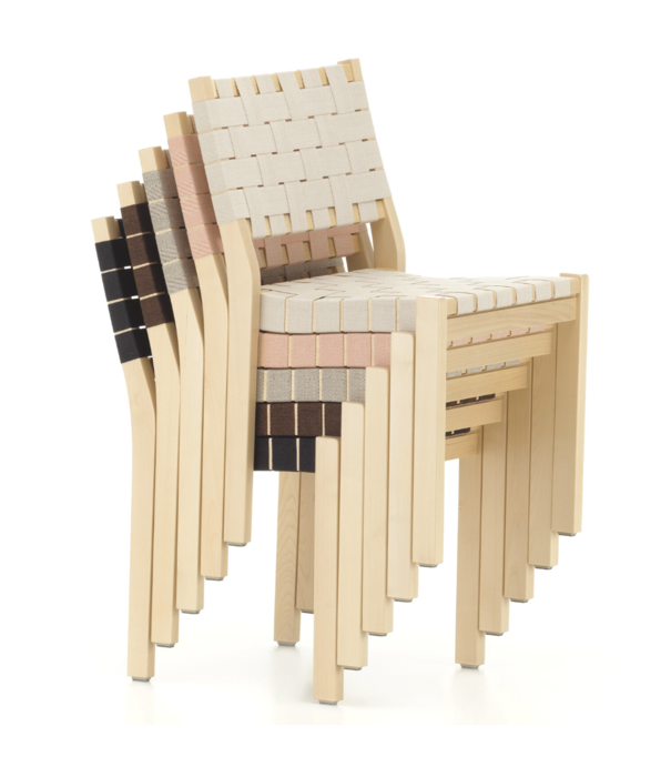 Artek  Artek - Chair 611 birch, black/blue webbing