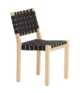 Artek - Chair 611 birch, black linen webbing